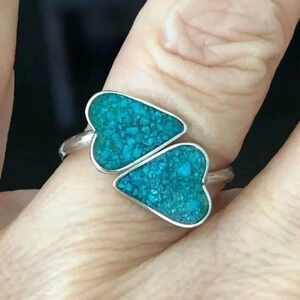 Dainty Adjustable Crushed Turquoise 925 Sterling Silver Ring NWT